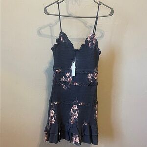 Olivaceous Black Floral Mini Dress